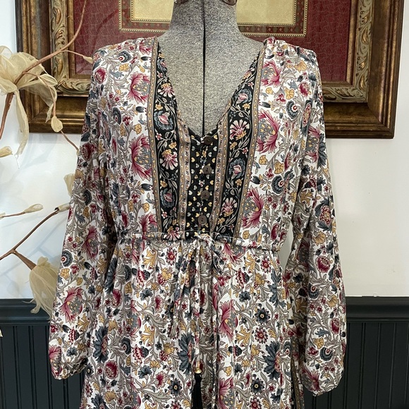 Anthropologie Boemo Maxi Ruffle Tiered Long Sleeve Dress - Sz LP 🧡🎀 - Picture 2 of 14